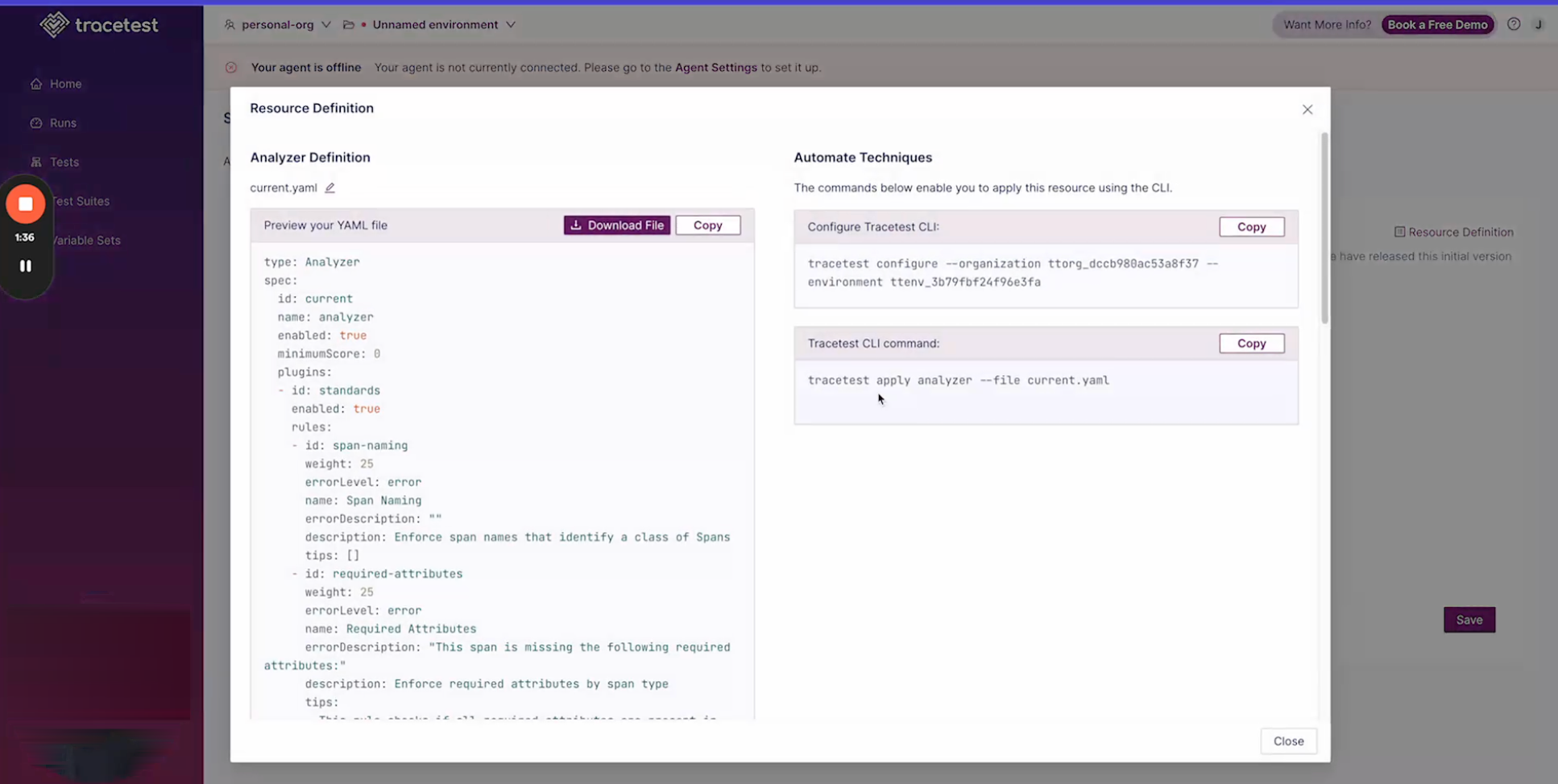 Analyzer Resource Definition Modal