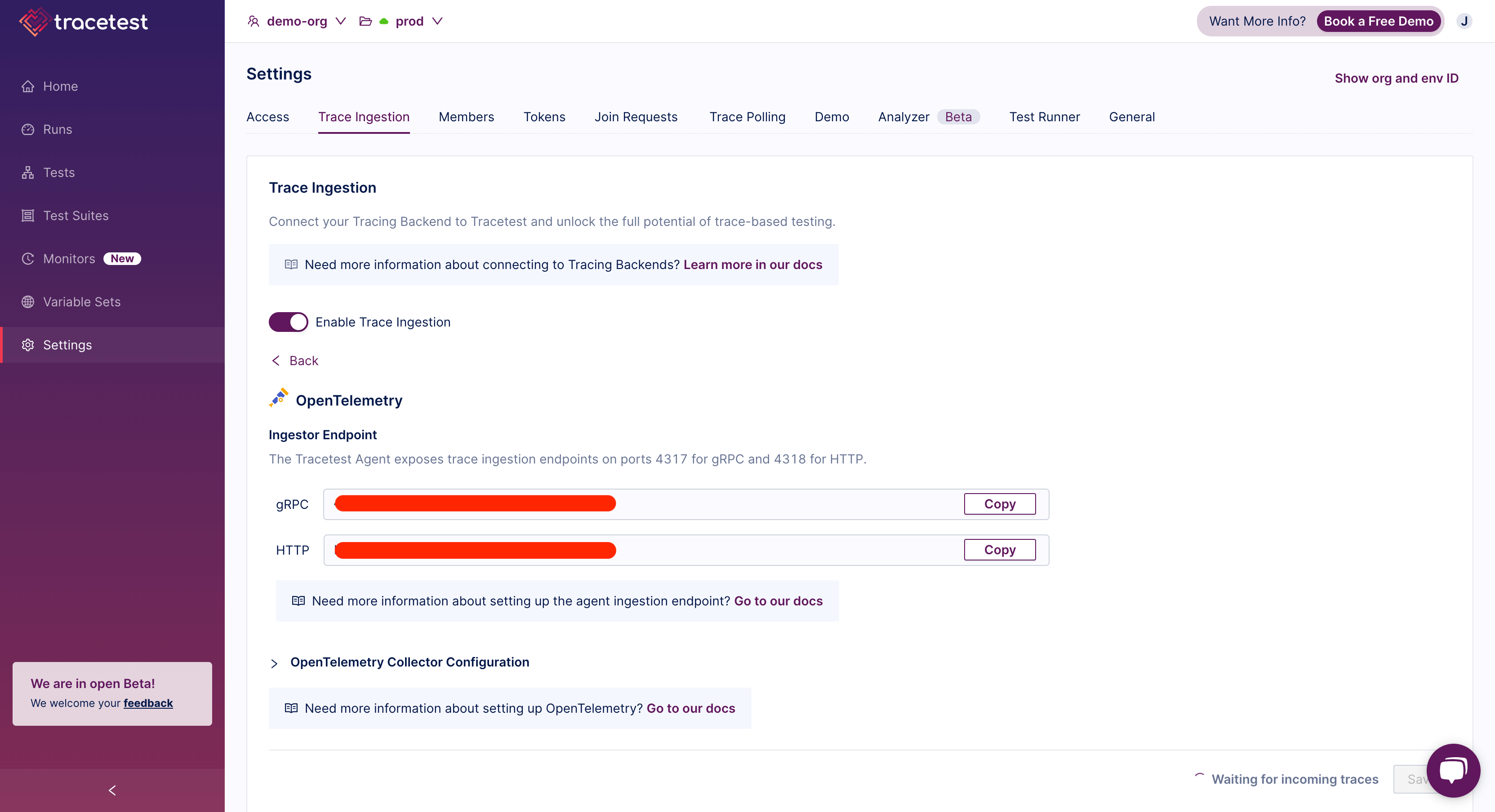 Trace Ingestion Settings