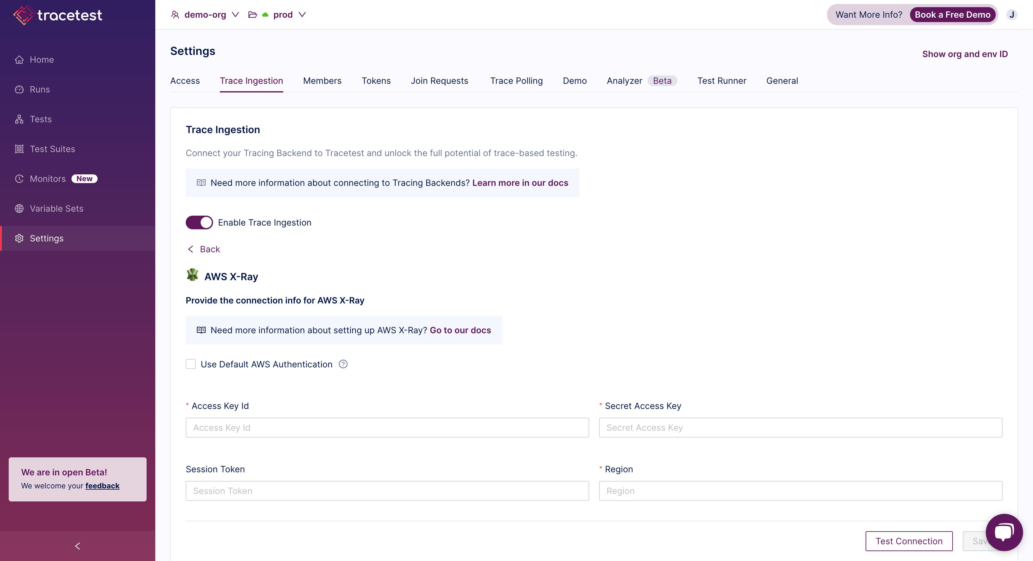 Trace Ingestion Settings