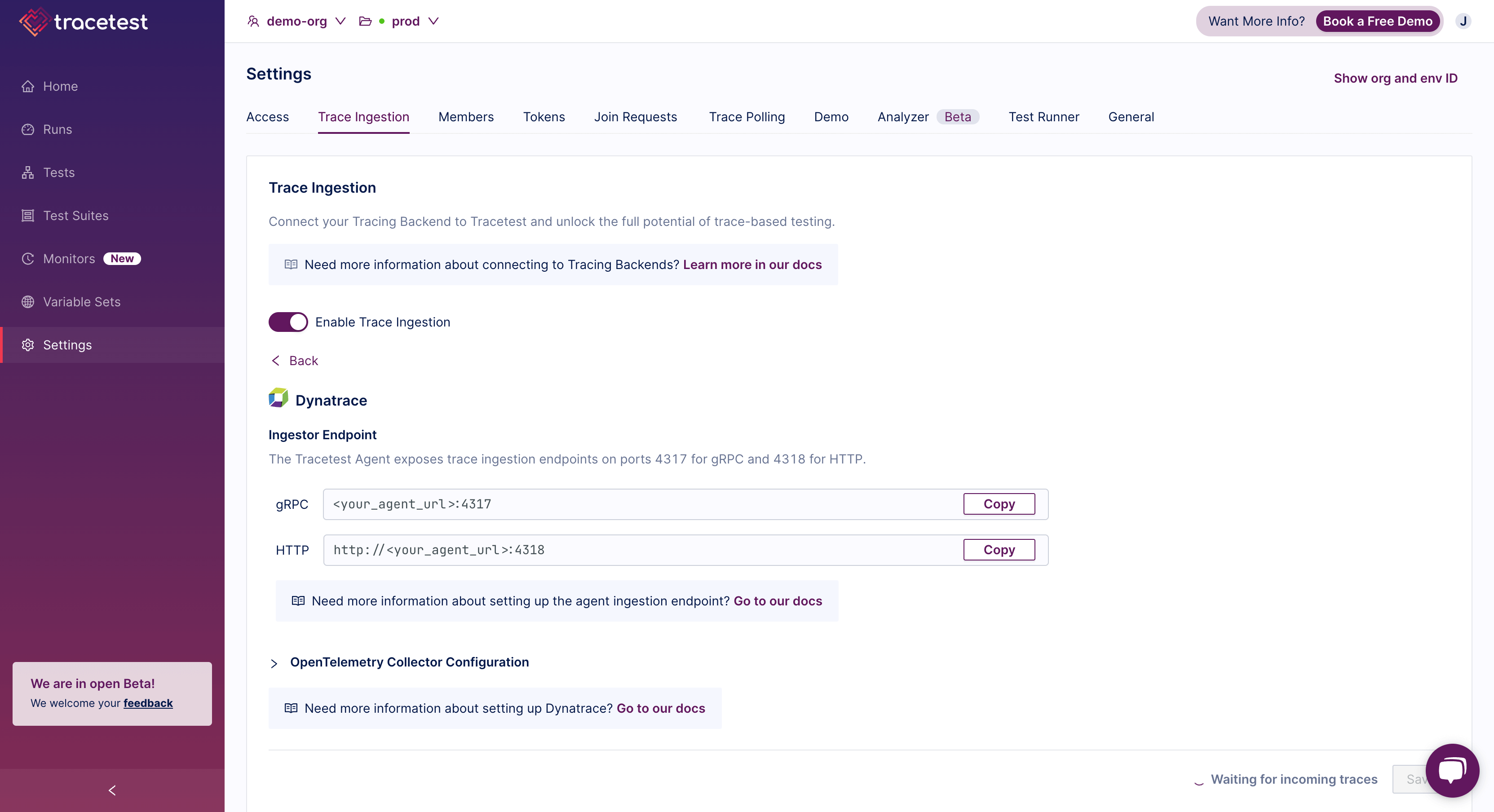 Trace Ingestion Settings