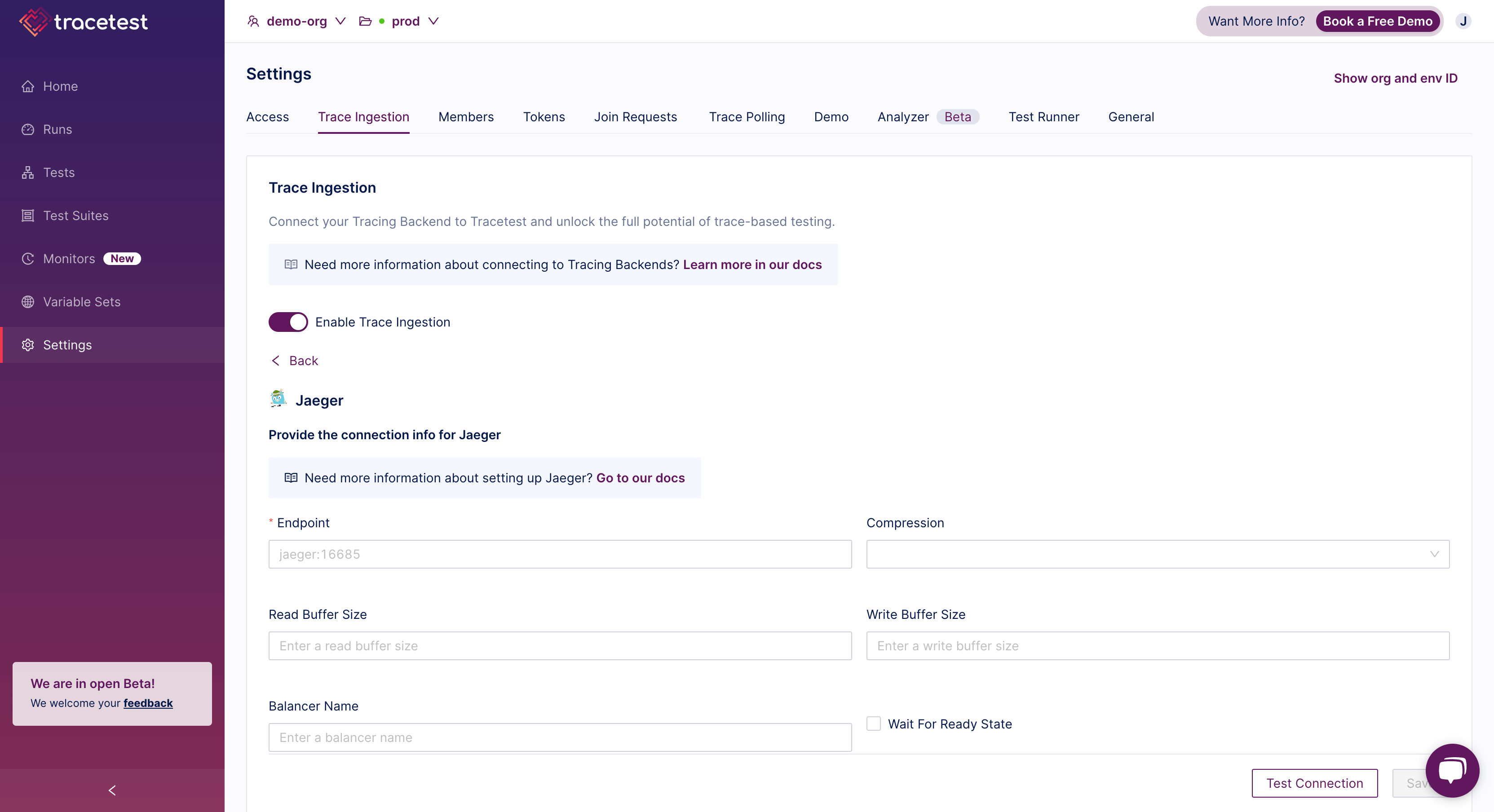 Trace Ingestion Settings