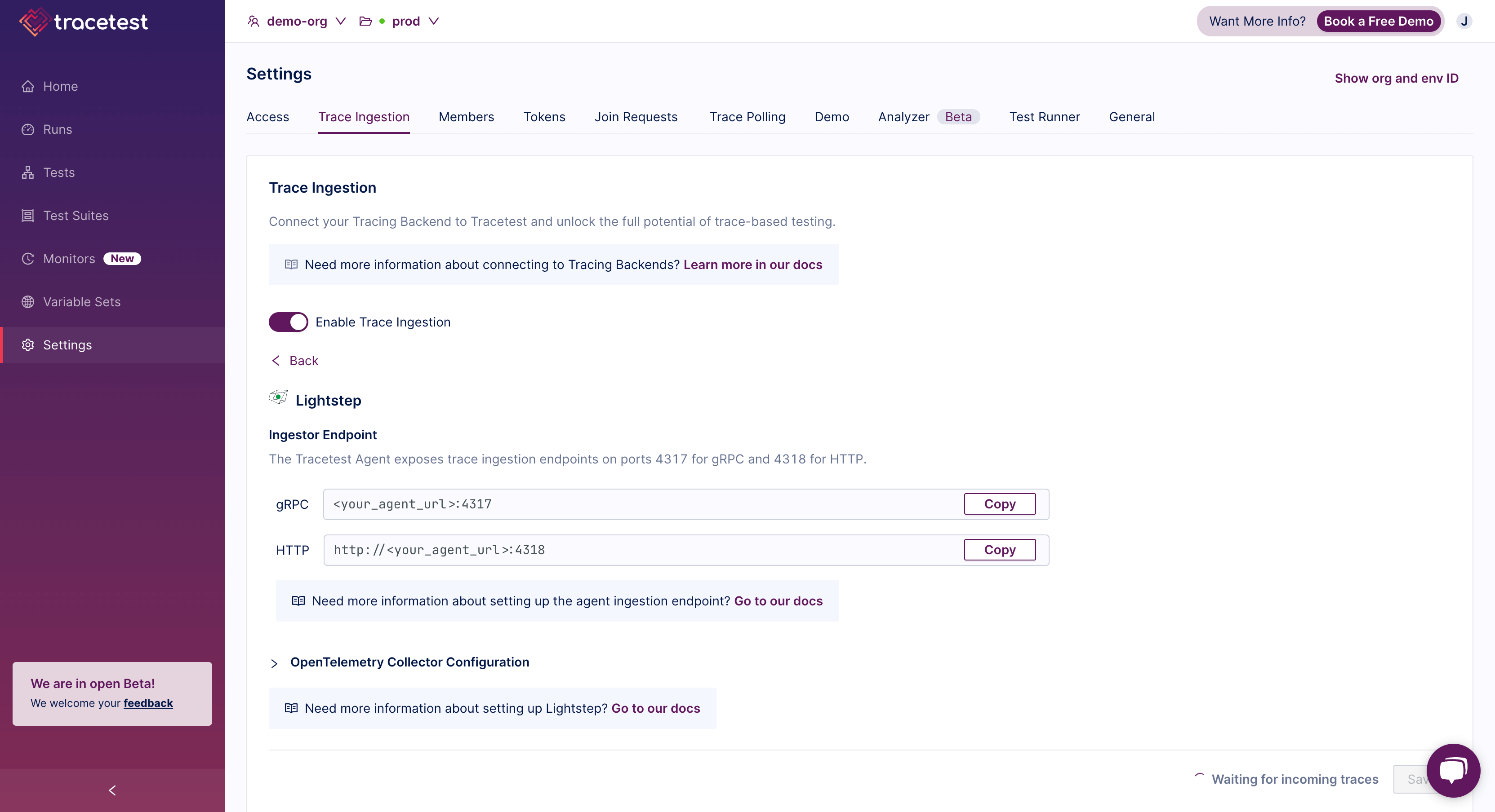 Trace Ingestion Settings