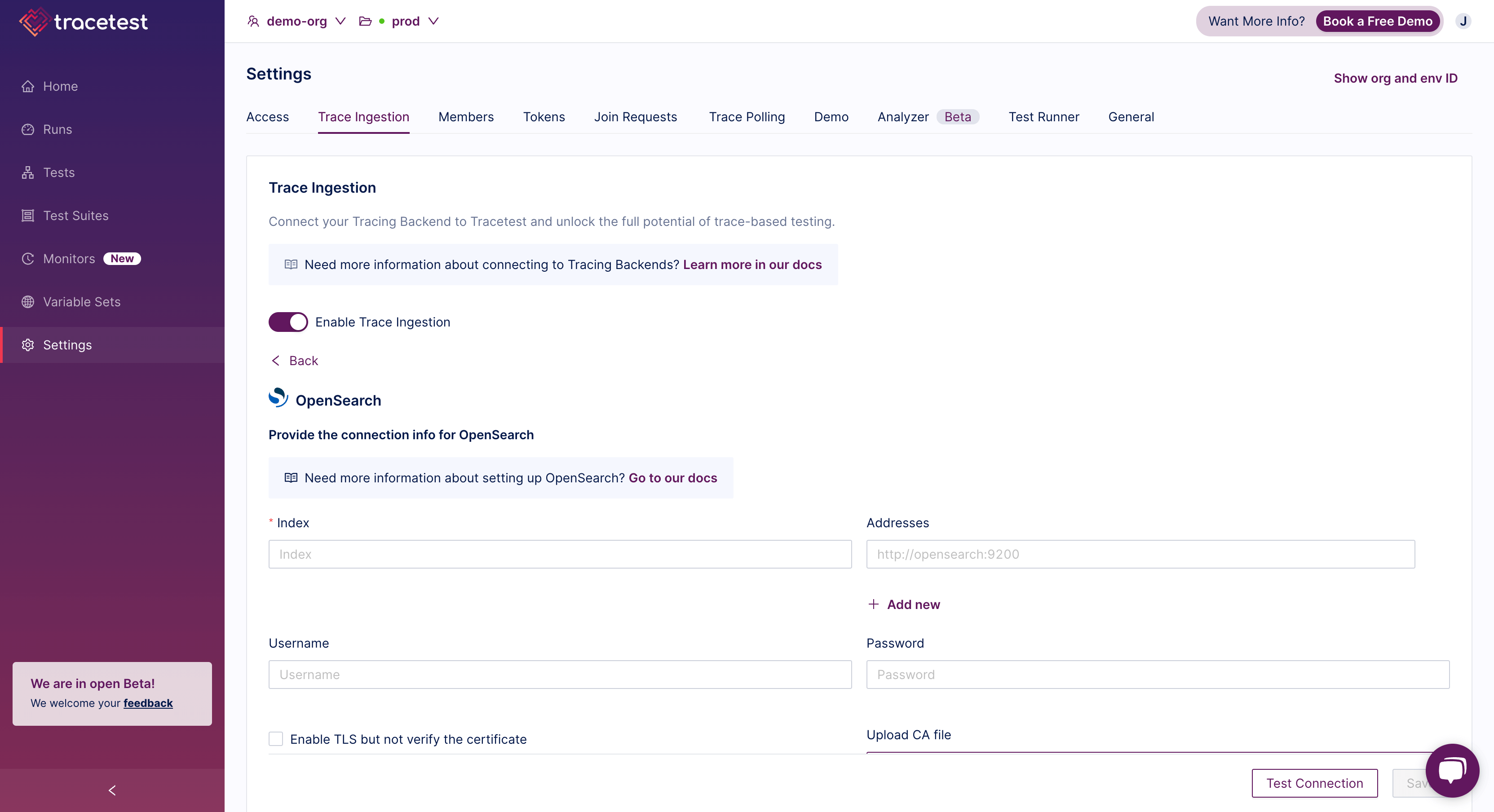 Trace Ingestion Settings