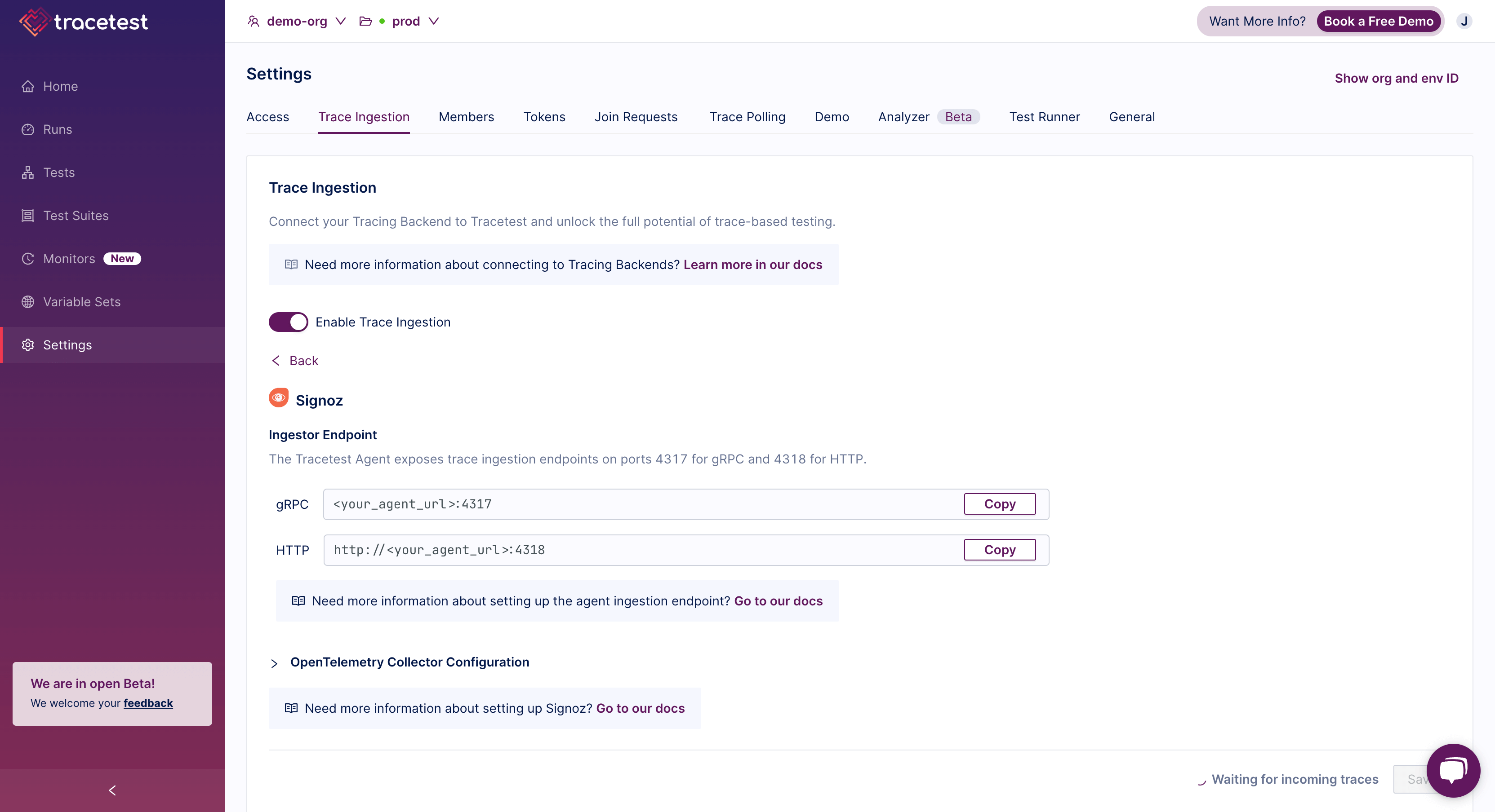 Trace Ingestion Settings