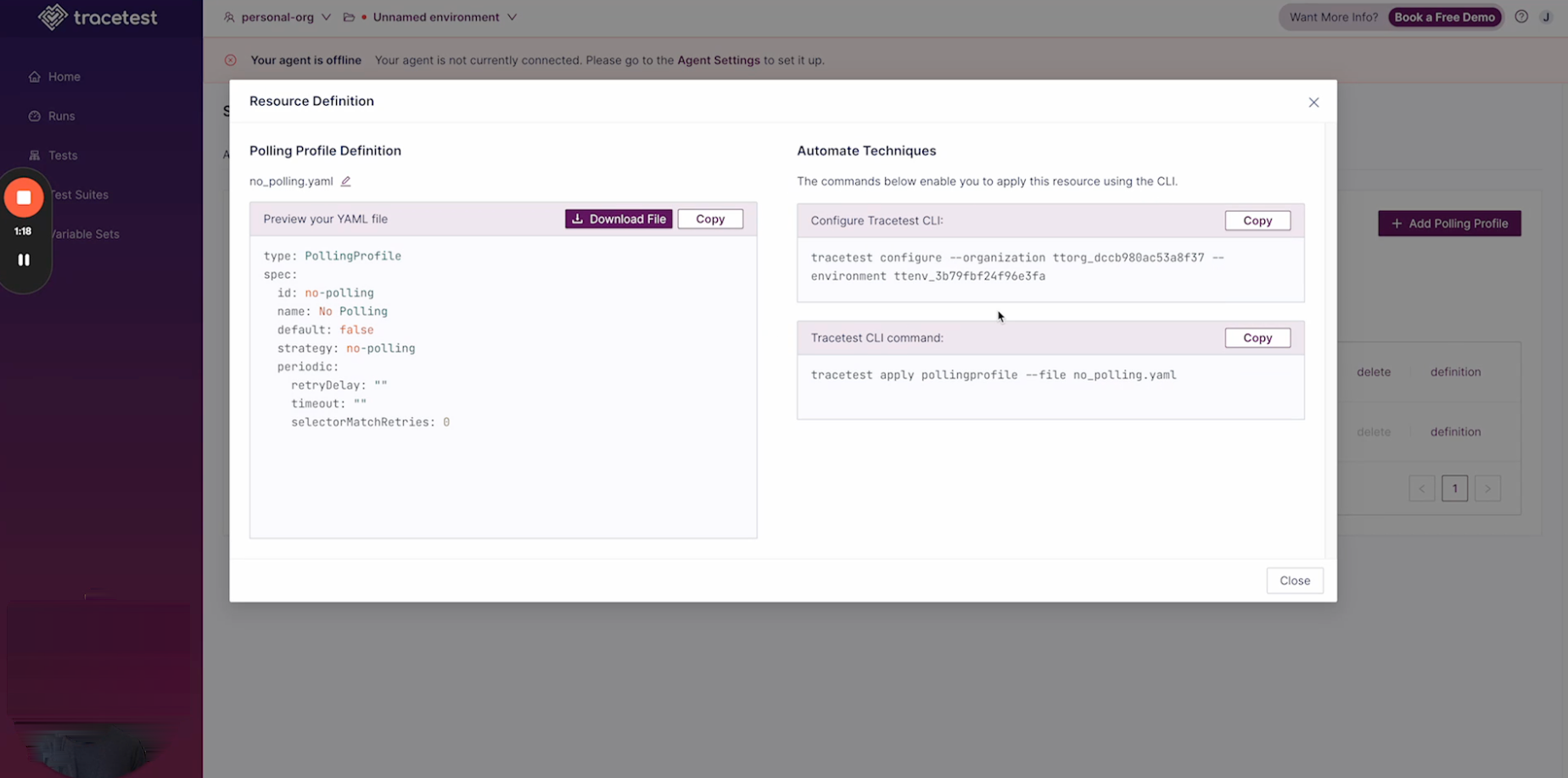 Trace Polling Resource Definition Modal